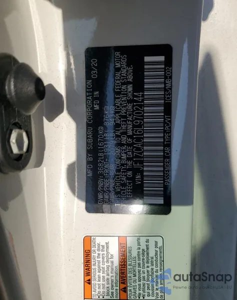 2020 Subaru Brz Limited из США, поврежденный, VIN JF1ZCAC16L9702144